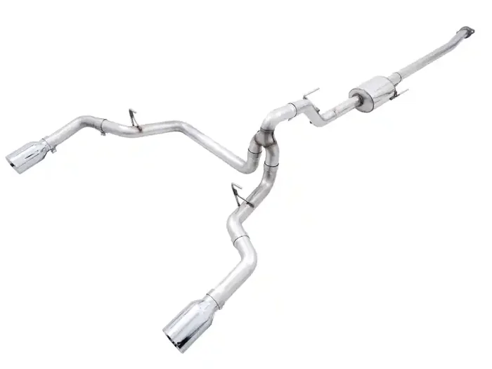 AWE 0FG 21+ Ford F150 Dual Split Rear Exhaust – 5in Chrome Silver Tips