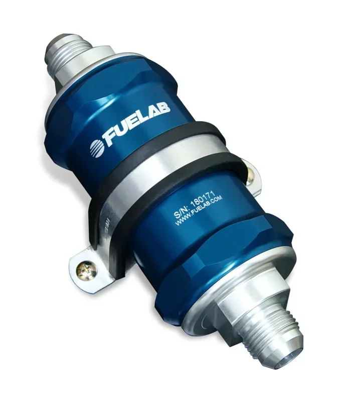 Fuelab 818 In-Line Fuel Filter Standard -12AN In/Out 6 Micron Fiberglass – Blue