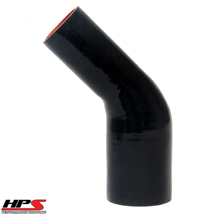 HPS 1 ” – 1.75 ” ID High Temp 4-ply Reinforced Silicone 45 Degree Elbow Reducer Hose Black (25mm – 45mm ID)