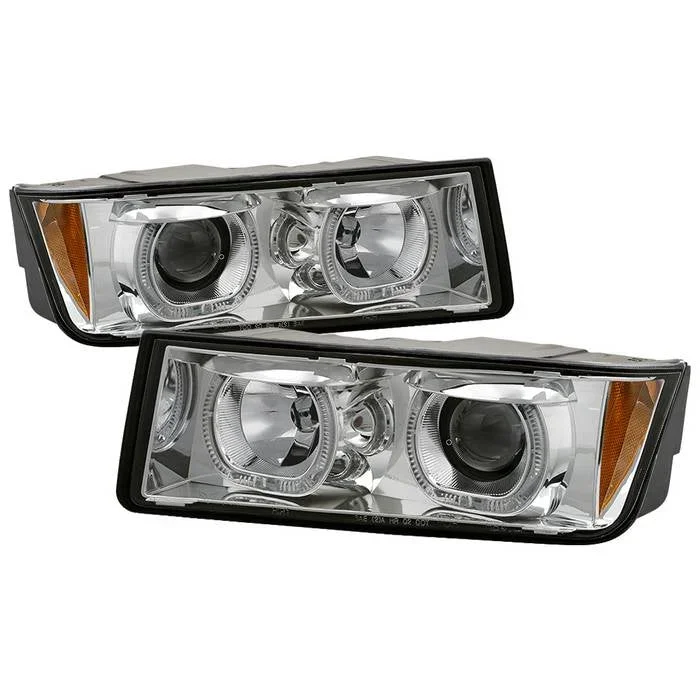 Xtune Projector Headlights Chevy Avalanche w/ Body Cladding (02-06) [Halo DRL LED Light Bar – Halogen Model] Black or Chrome w/ Amber Turn Signal